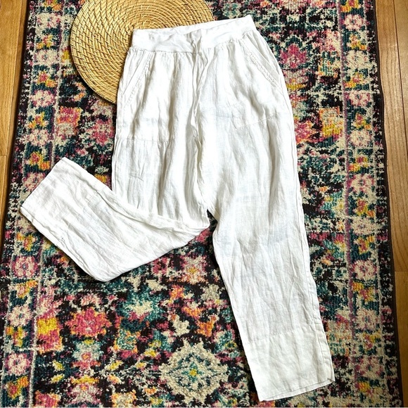 Flax Pants - Flax Linen Slim Leg Pants Womens White Small